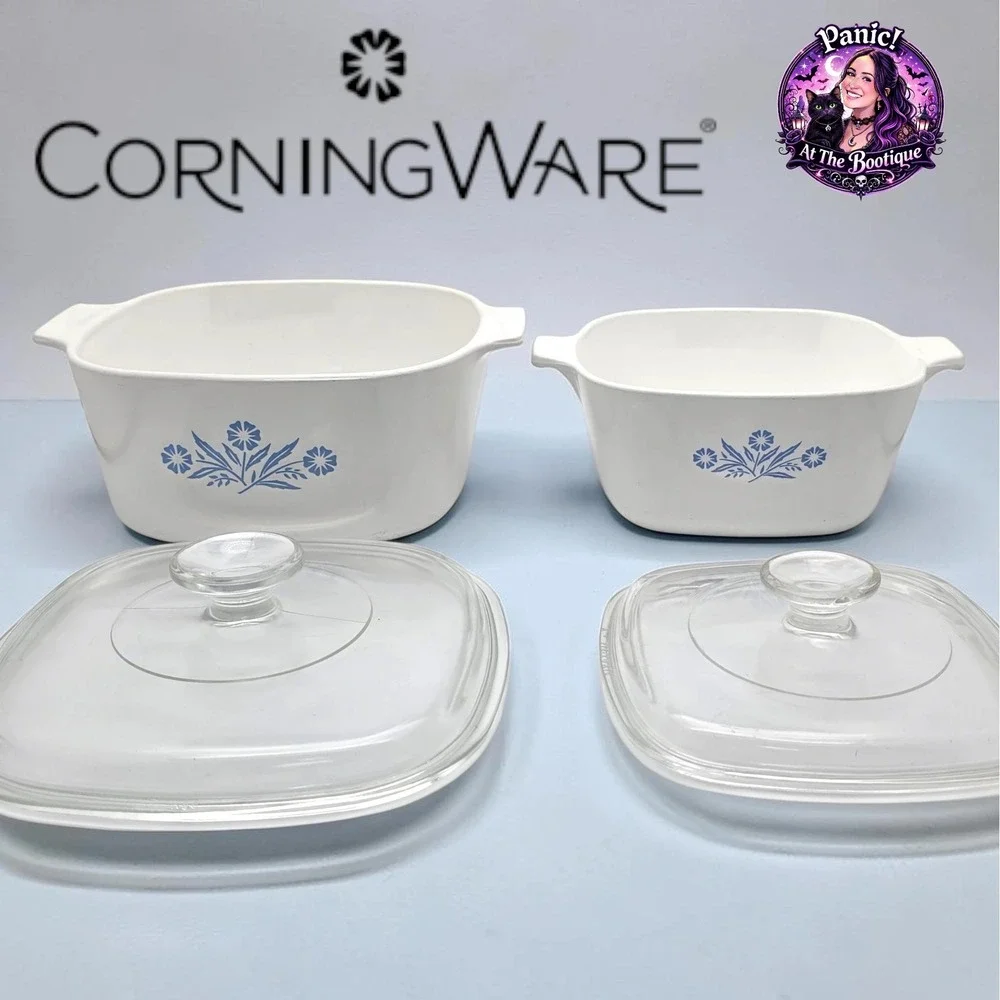 CorningWare Casserole‎ Dish Set Blue Cornflower 3qt 1.75qt Pyroceram Vintage USA